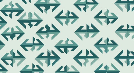 Obraz premium Geometric abstract pattern with interlocking arrow shapes in teal and light blue.