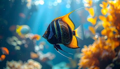 Angelfish moving gently through still water,_soft shadows and subtle highlights