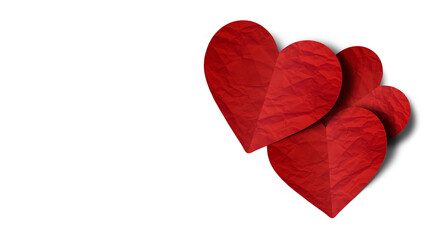 Obraz premium red paper hearts crumpled isolated on transparent background. Valentine's day.