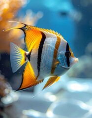 Angelfish moving gently through still water,_soft shadows and subtle highlights