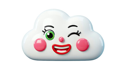 Obraz premium Winking Cartoon Cloud with Pink Cheeks and Red Lips
