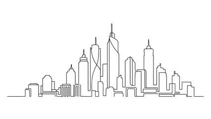 Fototapeta premium Cityscape illustration featuring skyscrapers and urban landscape from a distant viewpoint