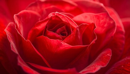 Ultra detailed macro photography of a fresh vibrant red rose, showcasing its intricate natural texture and delicate petals in full bloom