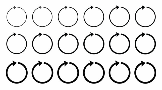 Collection of grayscale circular refresh icons featuring clockwise arrows, ideal for UI design, web apps, and loading or synchronization indicators.