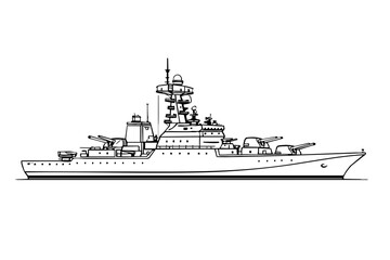 Black and white vector battleship side view