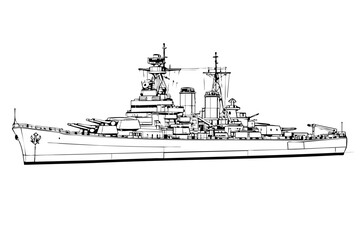 High-detail battleship vector blueprint style