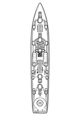 Top view battleship vector illustration