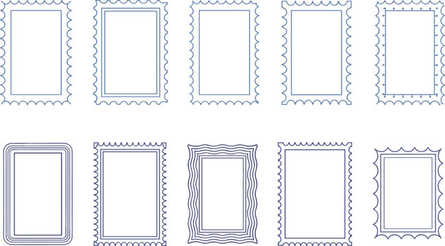 Collection of decorative stamp frames and borders isolated on transparent background