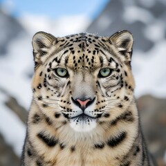 Obraz premium Majestic snow leopard portrait in natural habitat animal