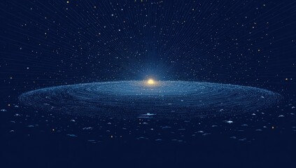 Obraz premium Illustration of a celestial body with rings, surrounded by countless stars and radiating beams
