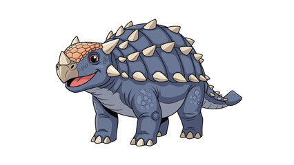 Obraz premium Colorful cartoon Ankylosaurus dinosaur with its armored back and club tail is illustrated in a friendly and engaging style for kids.