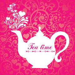 Red Tea. Teapot. Restaurant menu or Invitation.  Vector Illustration