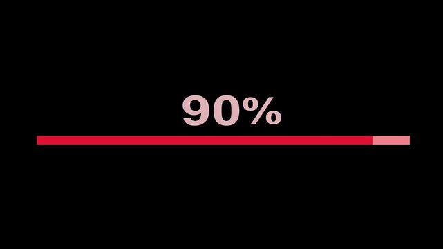  Line bar loading processing 0 to 98 loading animation, on black screen.Retro loading line bar animation. 4k video.