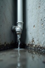 Plumbing Leak A Viscous Substance Dripping from a Pipe into a Puddle on a Weathered Wall
