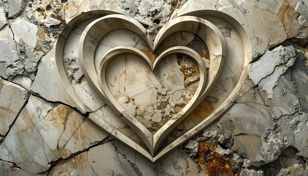 Carved Stone Hearts on Rocky Surface.