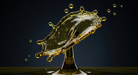 High contrast olive oil splash on dark background