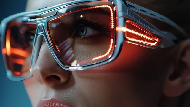 Woman wearing futuristic orange glasses.
