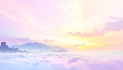 Fototapeta premium Dreamy Landscape with Cloudy Mountain Sunrise.