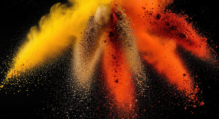 Colorful spices powder explosion on black background
