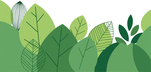 Refreshing abstract illustration of diverse green leaves and foliage, creating a dynamic and modern natural backdrop for design and environmental themes