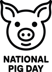 Fototapeta premium Pig icon with National Pig Day text for holiday celebration on white background