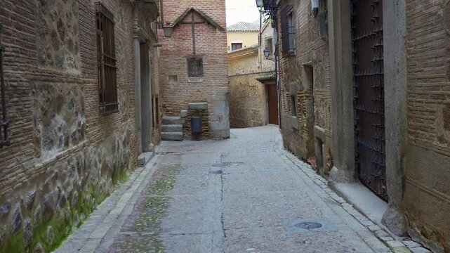 Picturesque narrow streets in the old town of the city of Toledo, a World Heritage Site, Spain.