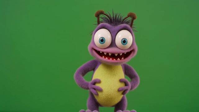 Funny Purple Monster with Big Eyes and Spiky Hair, Expressing Joy and Excitement, Animated Character