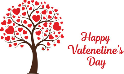 Obraz premium Happy Valentines Day greeting card with heart tree illustration romantic love concept celebration typography flat vector design