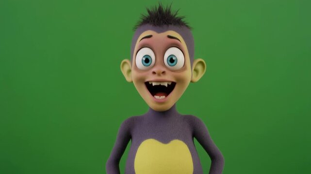 Surprised Cartoon Monkey Character with Big Blue Eyes and Spiky Hair Expressing Shocked Emotions