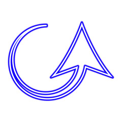 Neon Blue Glowing Curved Arrow Icon - Growth, Refresh, and Progress Symbol Vector Illustration
