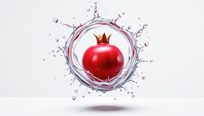 Vibrant Pomegranate Surrounded Splashing Water