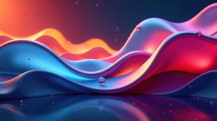Abstract Colorful Liquid Waves with Glowing Spheres and Reflective Surface