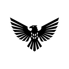 Obraz premium Black eagle vector logo with wide spread wings in modern geometric style