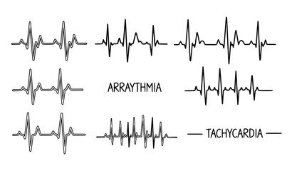 Obraz premium Hand-drawn heartbeat line vector set with ECG pulse doodle icons for cardiac health