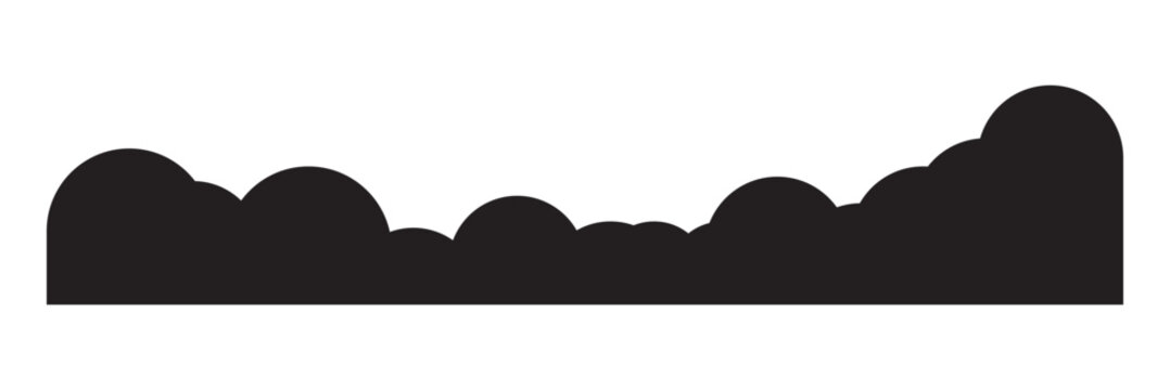 Black Cloud Borders on white Background.  Set of black cloud border shapes on white background, cartoon sky elements for design, banners, headers, and playful weather themed graphics.

