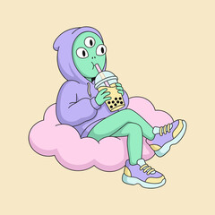 Chill Alien Character Trendy Flat Style Illustration