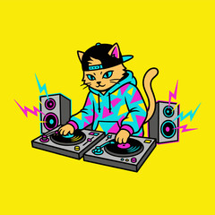 Music Cat DJ Trendy Illustration