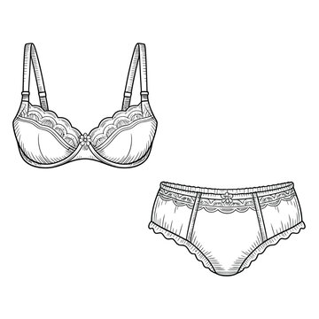 Detailed illustration of a lace bra and matching panty lingerie set