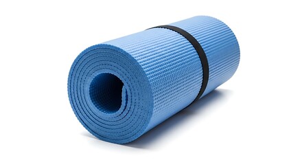Rolled Blue Exercise Yoga Mat with Textured Surface and Black Carrying Strap exercise mat fitness mat