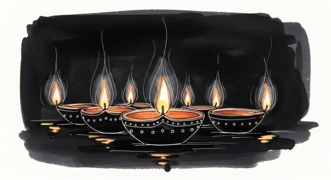 Dussehra and Vijaya dashami oil lamp arrangement glowing beautifully on dark background illustration for indian holiday greeting card