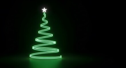 Minimalist Futuristic Christmas Tree with Neon Green Glowing Spiral Light, Modern Holiday Decor and Cyberpunk Aesthetic