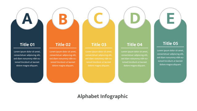 Business infographic five steps, horizontal layout, data visualization template