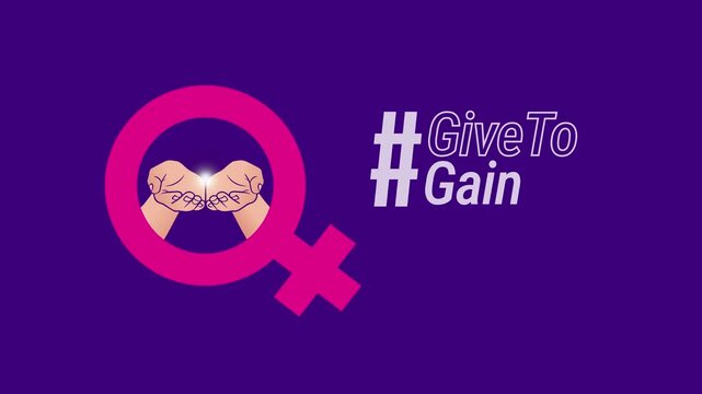 Give To Gain - International women's day concept poster. Woman sign illustration background. 2026 women's day campaign theme - #GiveToGain