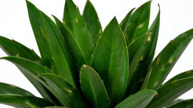 Timelapse of green bromeliad plant growing against a white background, vibrant and fresh