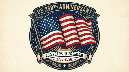 Patriotic US 250th Anniversary Emblem: Honoring 250 Years of Freedom (1776-2026) with Bold American Flag and Vintage Commemorative Design