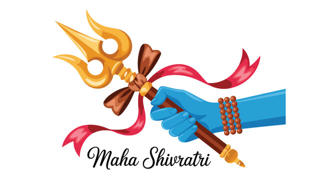  maha shivratri illustration of hand holding trishul with damru and sacred beads hindu religious festival celebration vector