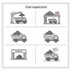 Naklejka premium Coal Inspection Process Illustrated with Trucks.