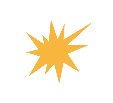 Irregular star shape icon. Abstract yellow starburst symbol. Comic burst sticker. Graphic design collage element. Spiky cartoon figure. Vector illustration isolated on white background.