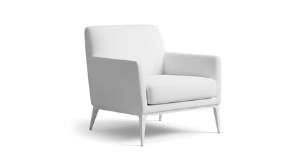 Fototapeta premium White upholstered armchair with sleek metal legs on a plain background