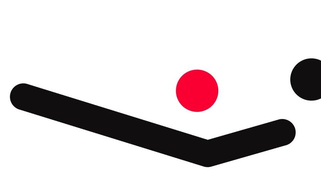 On the screen is a curved platform. It moves and wobbles. Balls bounce along the platform. A red circle hovers above, bumping into the balls, and eventually flies away.